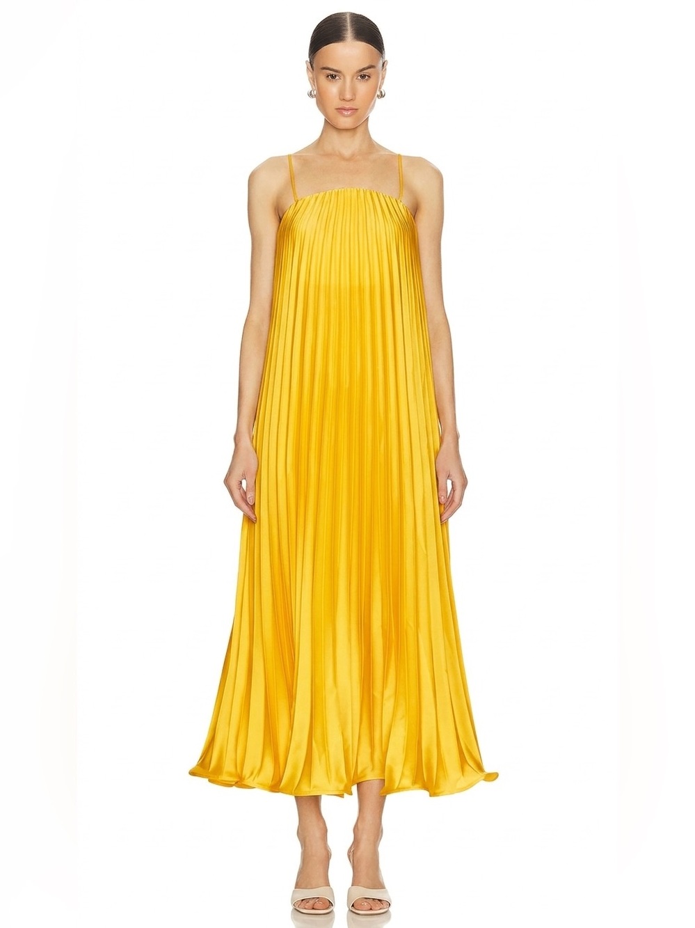 SELEZZA LONDON Sunshine Pleated Maxi Dress with Spaghetti Straps